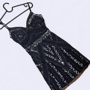 MARINA stunning Black sequin mini dress with spaghetti straps | Size 2